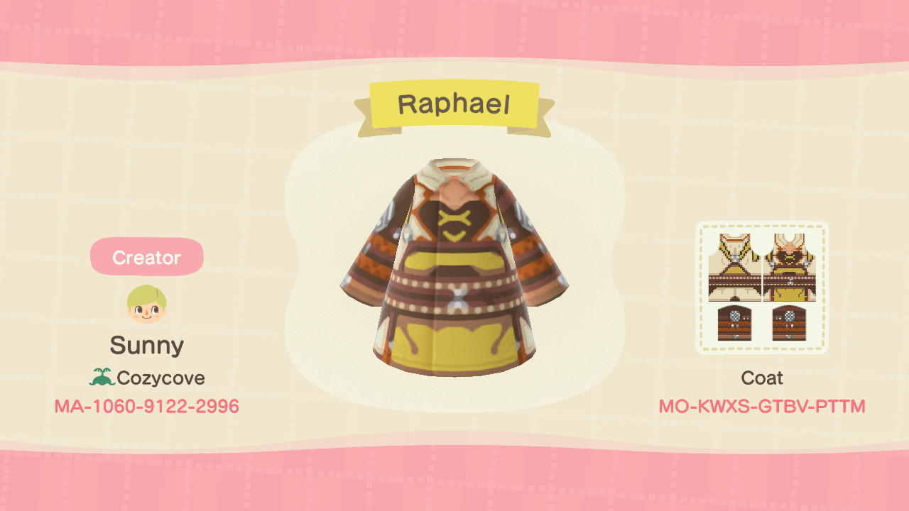 Animal Crossing Design Code: MO-KWXS-GTBV-PTTM Raphael