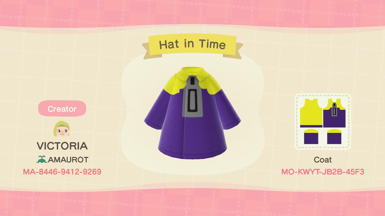 Animal Crossing Design Code: MO-KWYT-JB2B-45F3 Hat in Time
