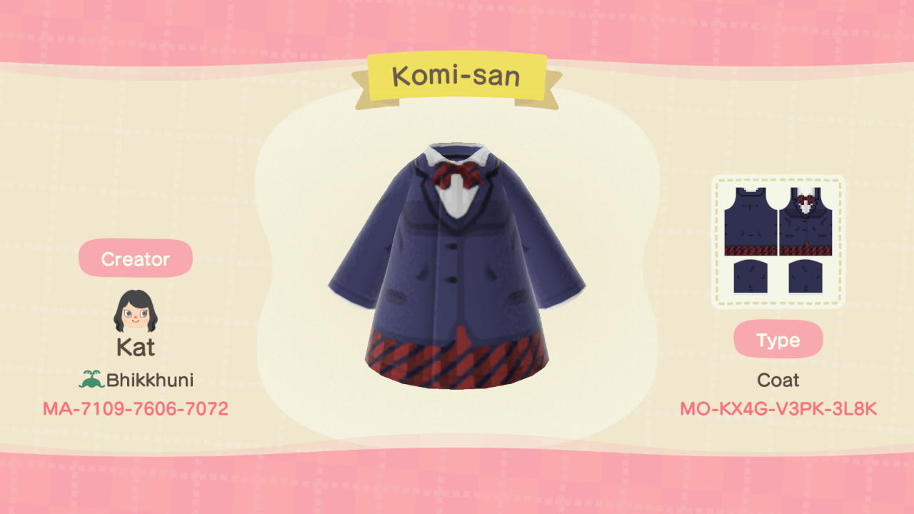 Animal Crossing Design Code: MO-KX4G-V3PK-3L8K Komi-san