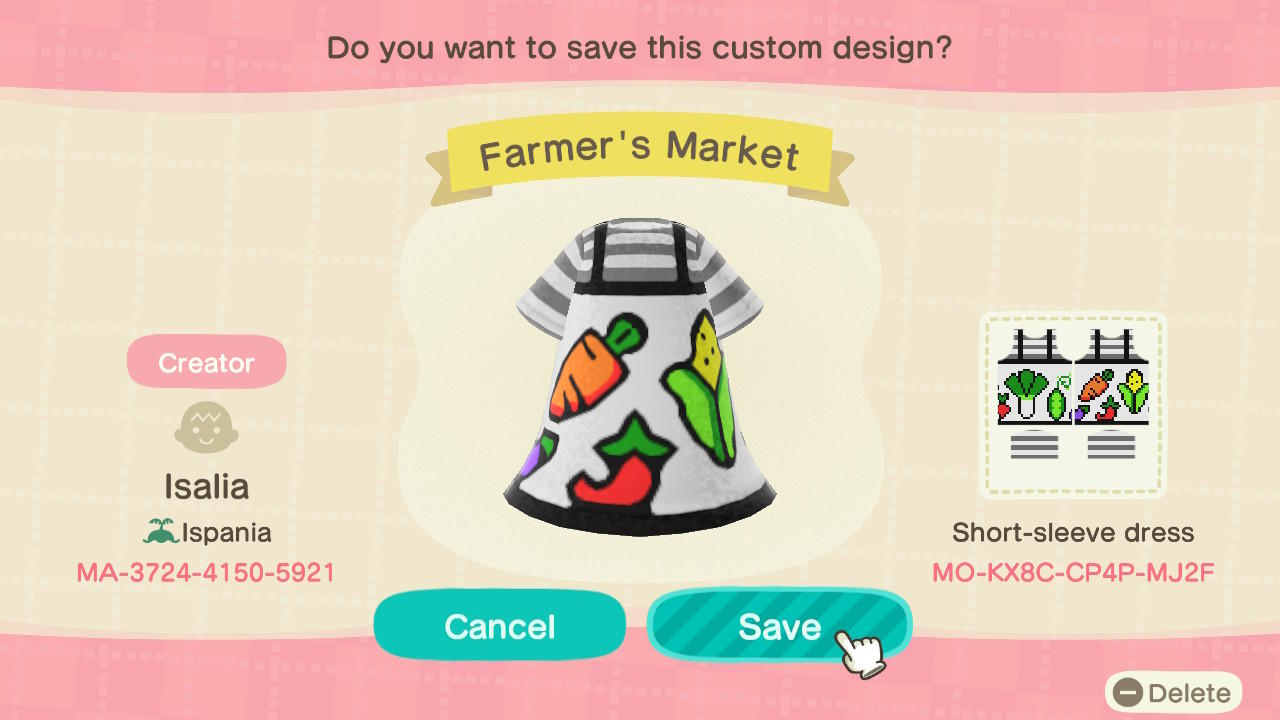 Animal Crossing Design Code: MO-KX8C-CP4P-MJ2F Farmers Market