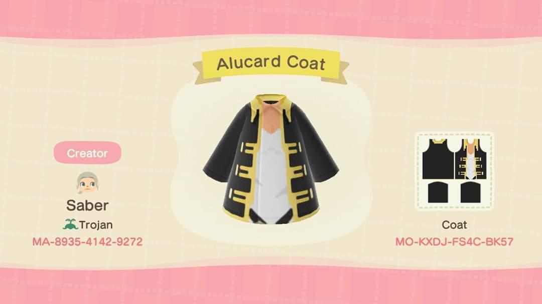 Animal Crossing Design Code: MO-KXDJ-FS4C-BK57 Alucard Coat