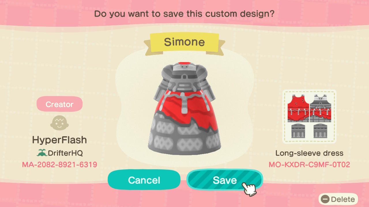 Animal Crossing Design Code: MO-KXDR-C9MF-0T02 Simone