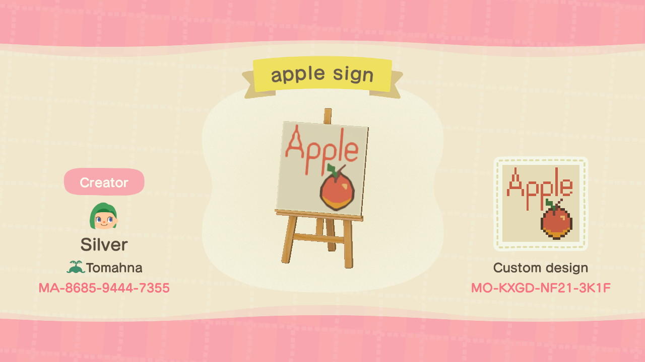 Animal Crossing Design Code: MO-KXGD-NF21-3K1F apple sign