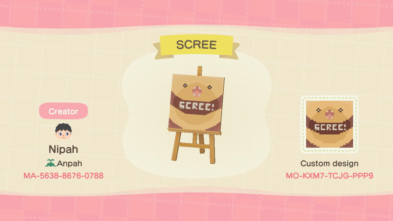 Animal Crossing Design Code: MO-KXM7-TCJG-PPP9 SCREE