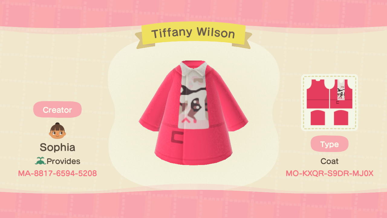 Animal Crossing Design Code: MO-KXQR-S9DR-MJ0X Tiffany Wilson