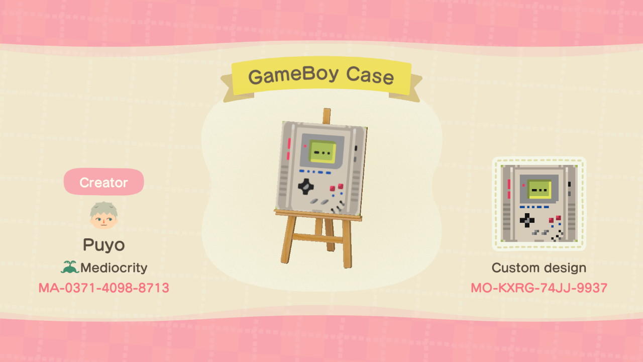 Animal Crossing Design Code: MO-KXRG-74JJ-9937 GameBoy Case