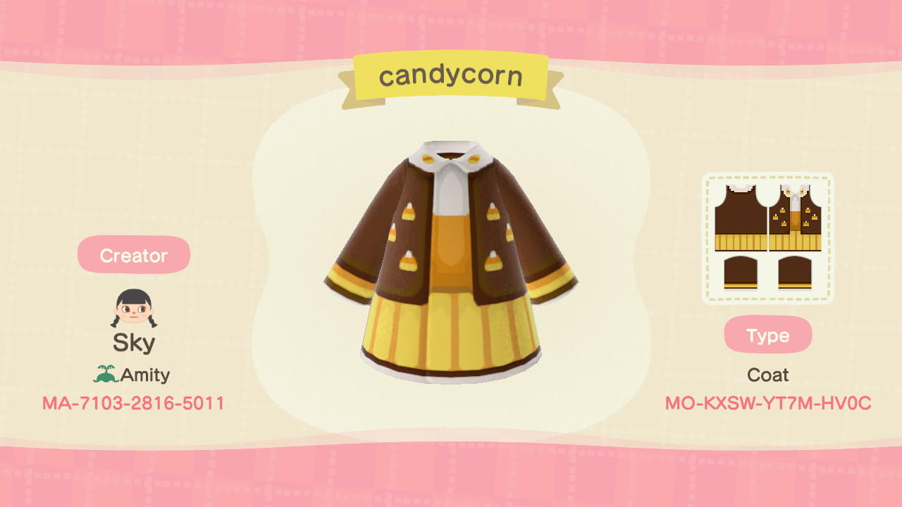 Animal Crossing Design Code: MO-KXSW-YT7M-HV0C Candycorn Halloween