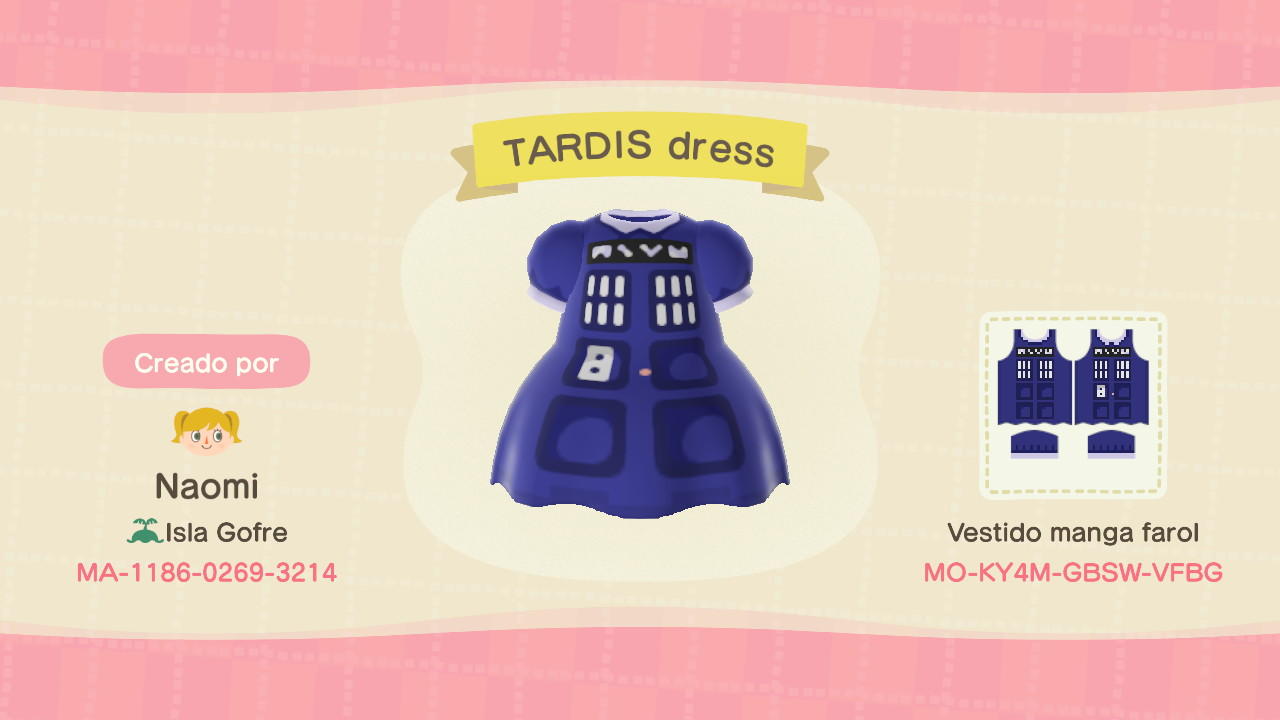 Animal Crossing Design Code: MO-KY4M-GBSW-VFBG TARDIS dress