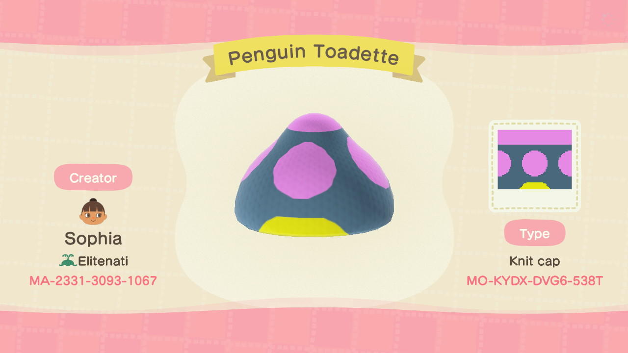 Animal Crossing Design Code: MO-KYDX-DVG6-538T Penguin Toadette