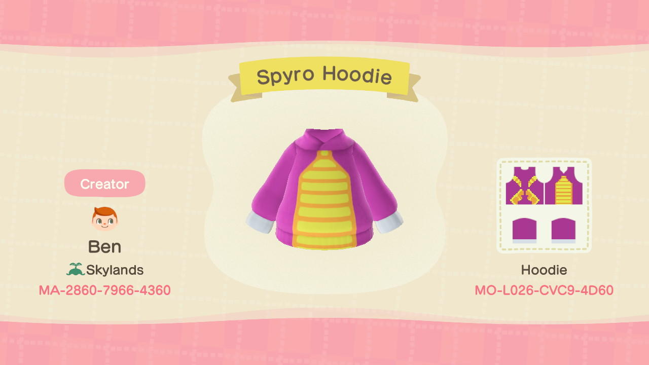 Animal Crossing Design Code: MO-L026-CVC9-4D60 Spyro Hoodie