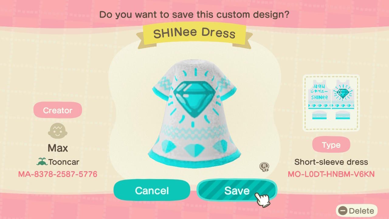 Animal Crossing Design Code: MO-L0DT-HNBM-V6KN SHINee Dress