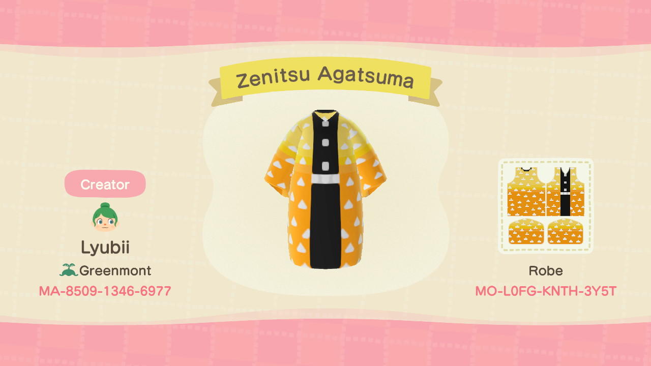 Animal Crossing Design Code: MO-L0FG-KNTH-3Y5T Zenitsu Agatsuma