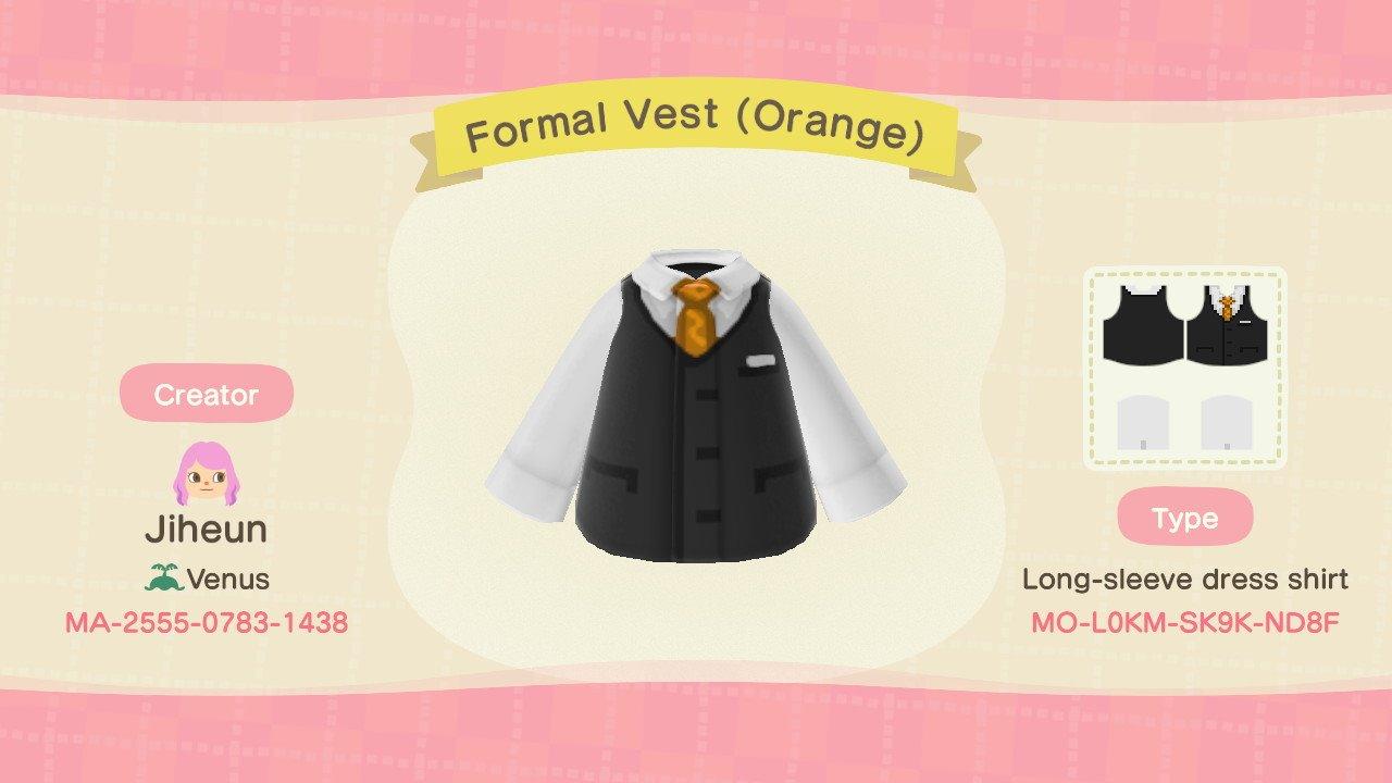 Animal Crossing Design Code: MO-L0KM-SK9K-ND8F Formal Vest (Orange)