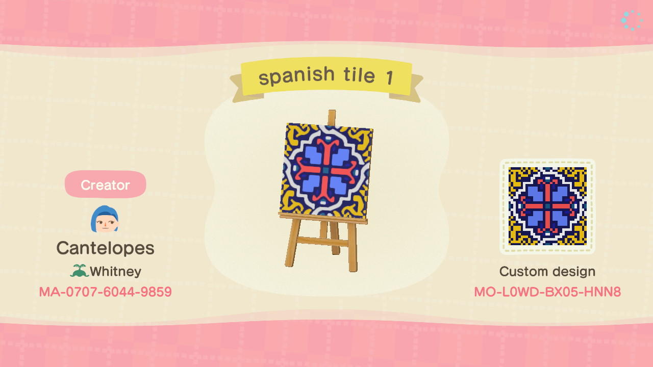 Animal Crossing Design Code: MO-L0WD-BX05-HNN8 spanish tile 1