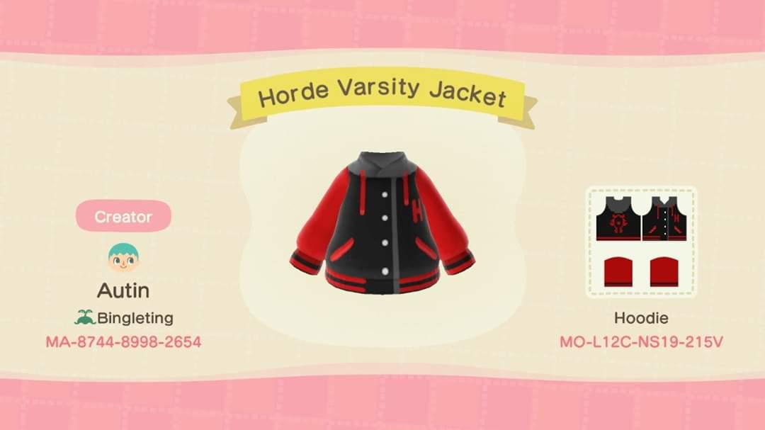 Animal Crossing Design Code: MO-L12C-NS19-215V Horde Varsity Jacket