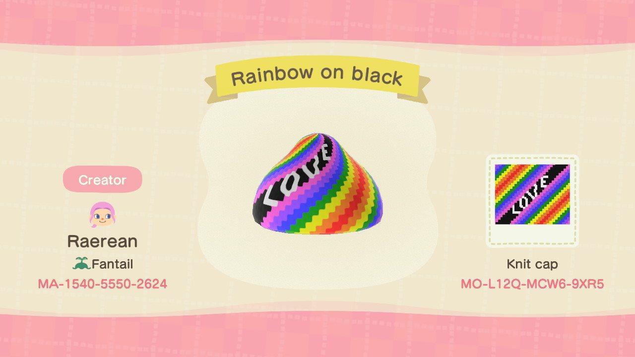 Animal Crossing Design Code: MO-L12Q-MCW6-9XR5 Rainbow on Black