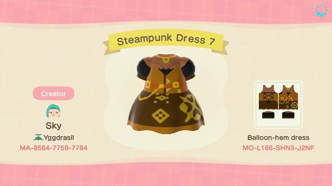 Animal Crossing Design Code: MO-L166-SHN3-J2NF Steampunk Dress 7