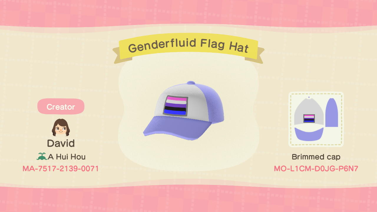 Animal Crossing Design Code: MO-L1CM-D0JG-P6N7 Genderfluid Flag Hat