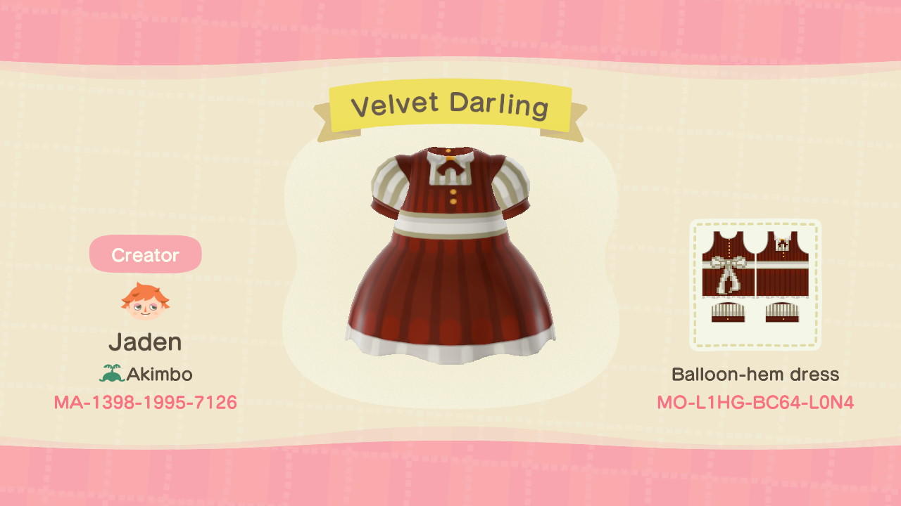 Animal Crossing Design Code: MO-L1HG-BC64-L0N4 Velvet Darling