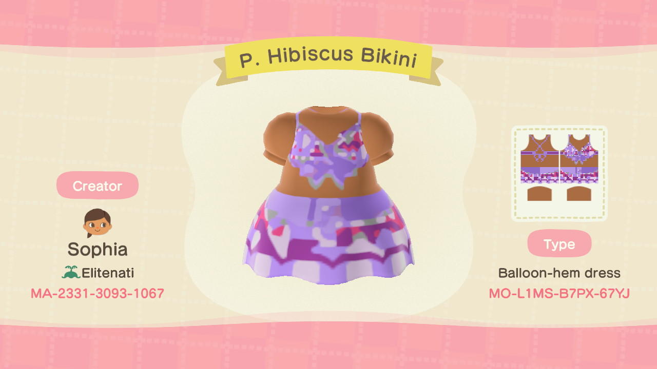 Animal Crossing Design Code: MO-L1MS-B7PX-67YJ P. Hibiscus Bikini