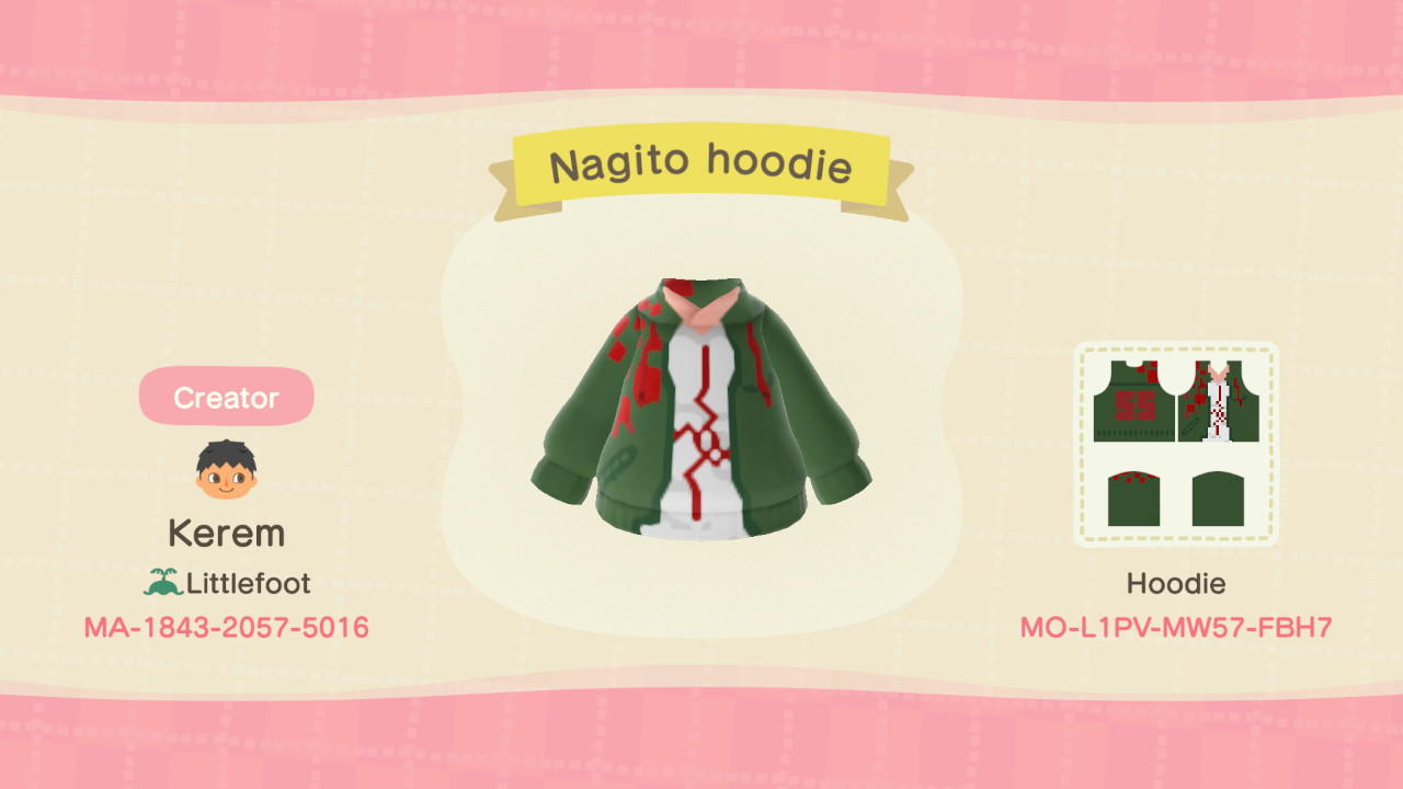 Animal Crossing Design Code: MO-L1PV-MW57-FBH7 Nagito hoodie