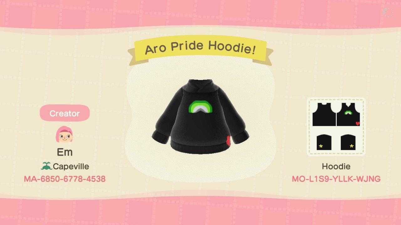 Animal Crossing Design Code: MO-L1S9-YLLK-WJNG Aro Pride Hoodie