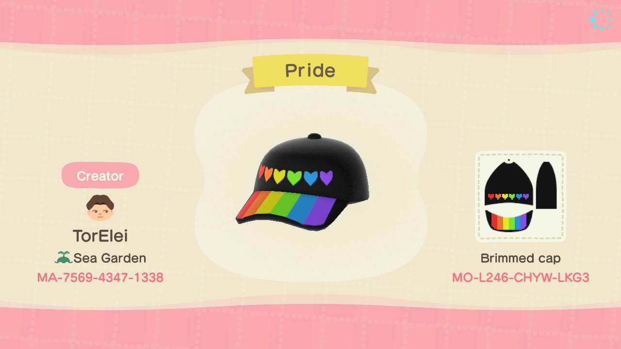 Animal Crossing Design Code: MO-L246-CHYW-LKG3 Pride hat