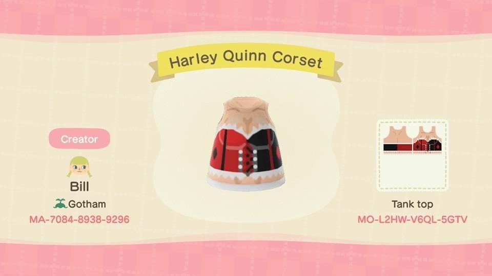 Animal Crossing Design Code: MO-L2HW-V6QL-5GTV Harley Quinn Corset