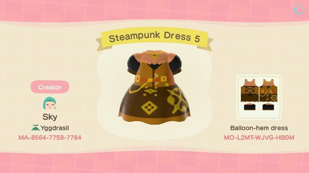 Animal Crossing Design Code: MO-L2MT-WJVG-HB0M Steampunk Dress 5