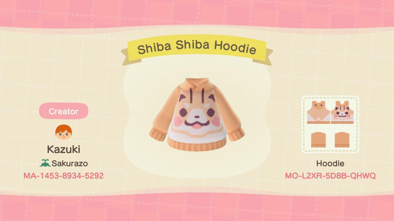 Animal Crossing Design Code: MO-L2XR-5D8B-QHWQ Shiba Shiba Hoodie