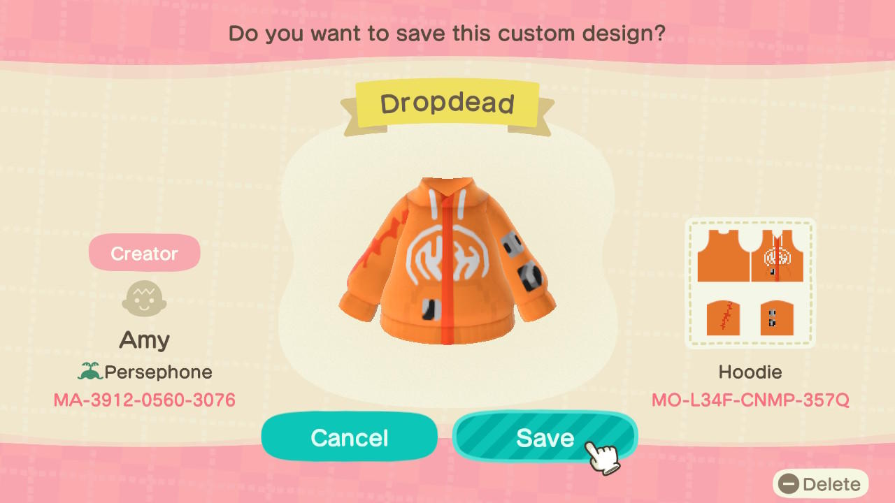Animal Crossing Design Code: MO-L34F-CNMP-357Q Dropdead