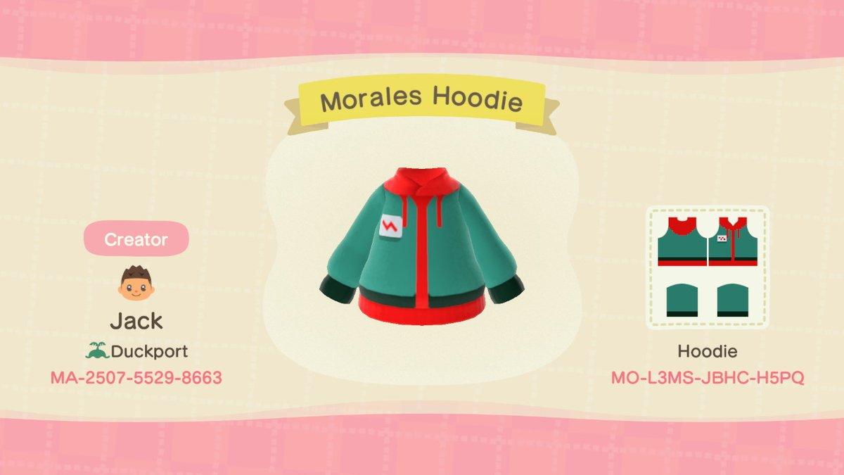 Animal Crossing Design Code: MO-L3MS-JBHC-H5PQ Morales Hoodie