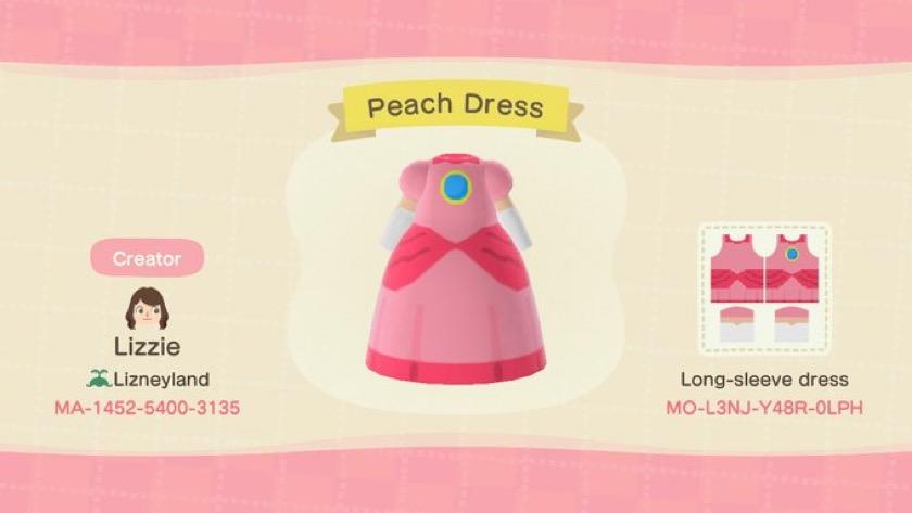 Animal Crossing Design Code: MO-L3NJ-Y48R-0LPH Princess Peach Dress