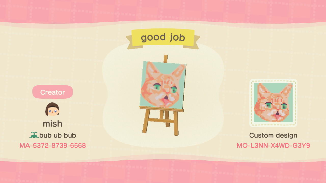 Animal Crossing Design Code: MO-L3NN-X4WD-G3Y9 Lil Bub