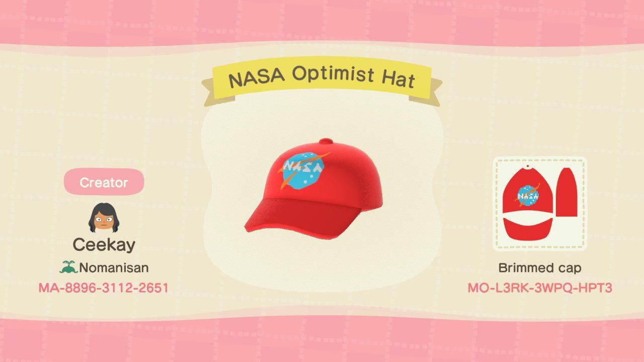 Animal Crossing Design Code: MO-L3RK-3WPQ-HPT3 NASA Optimist Hat