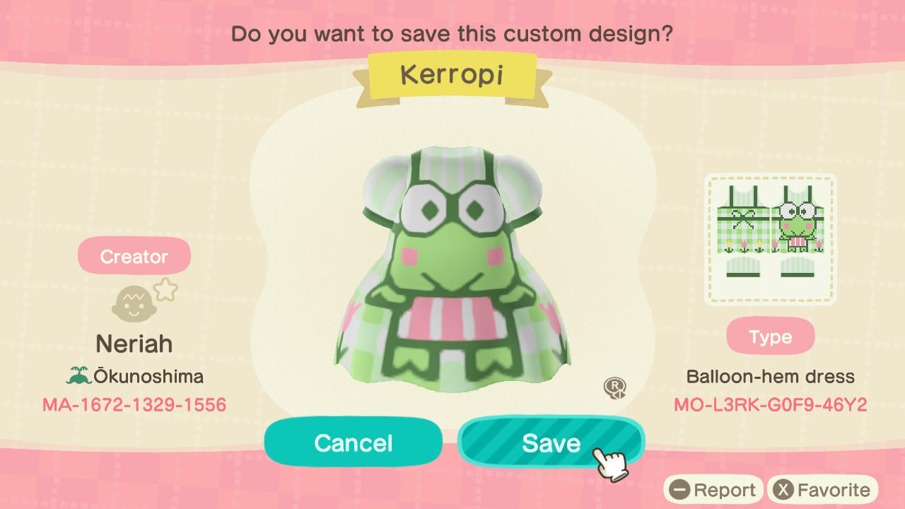 Animal Crossing Design Code: MO-L3RK-G0F9-46Y2 Kerropi