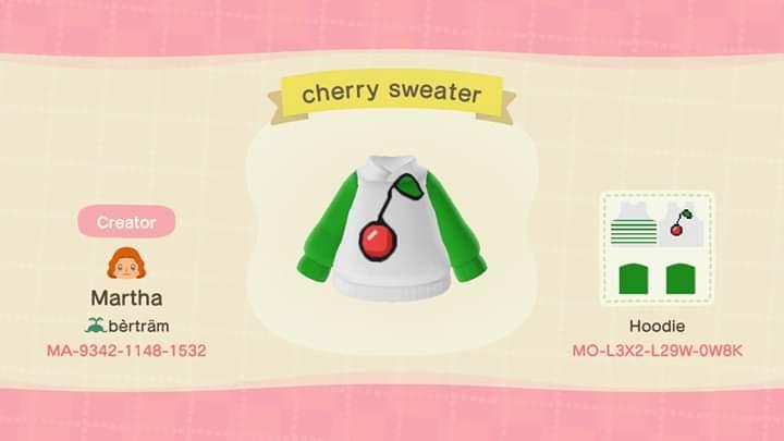 Animal Crossing Design Code: MO-L3X2-L29W-0W8K cherry sweater