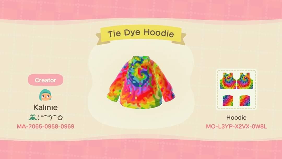 Animal Crossing Design Code: MO-L3YP-X2VX-0W8L Tie Dye Hoodie