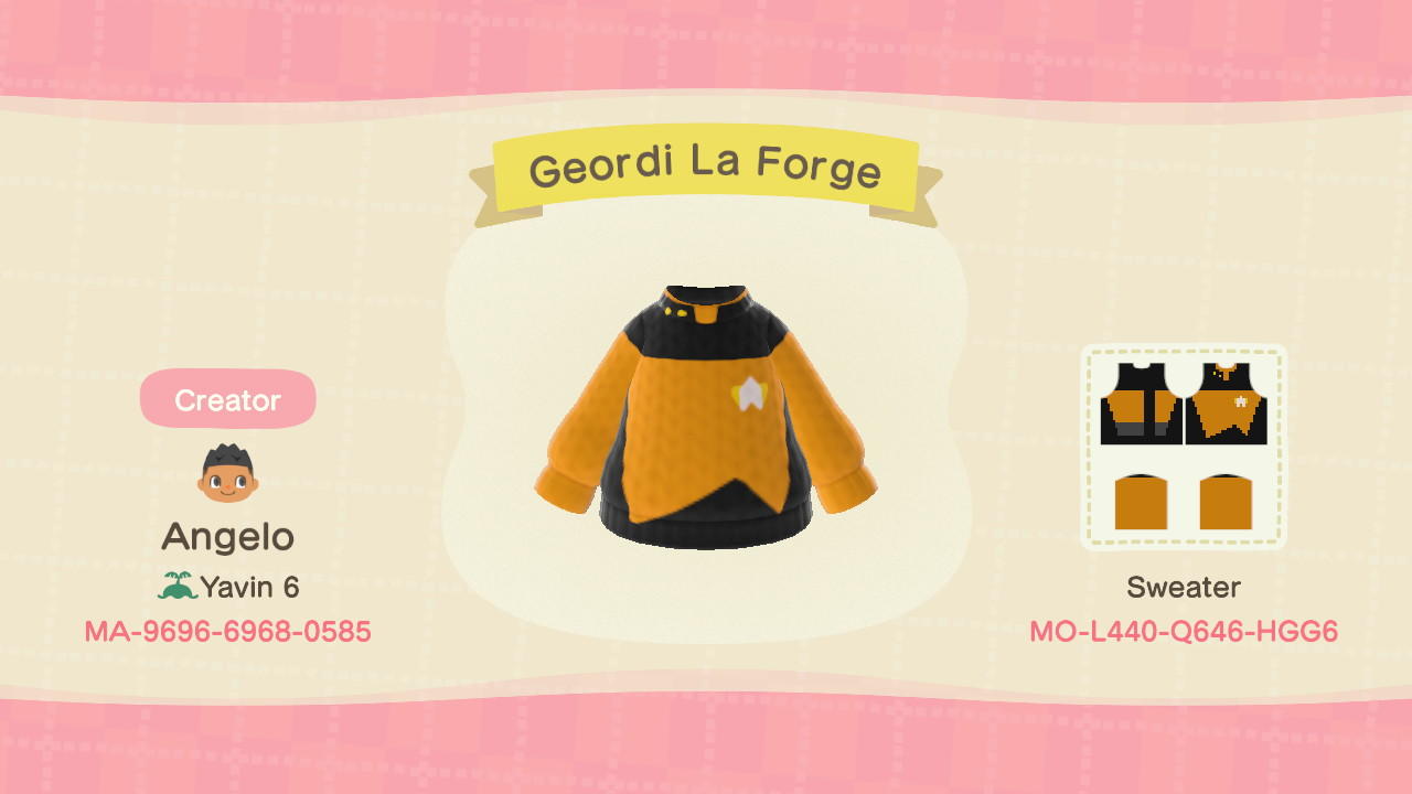 Animal Crossing Design Code: MO-L440-Q646-HGG6 Geordi La Forge
