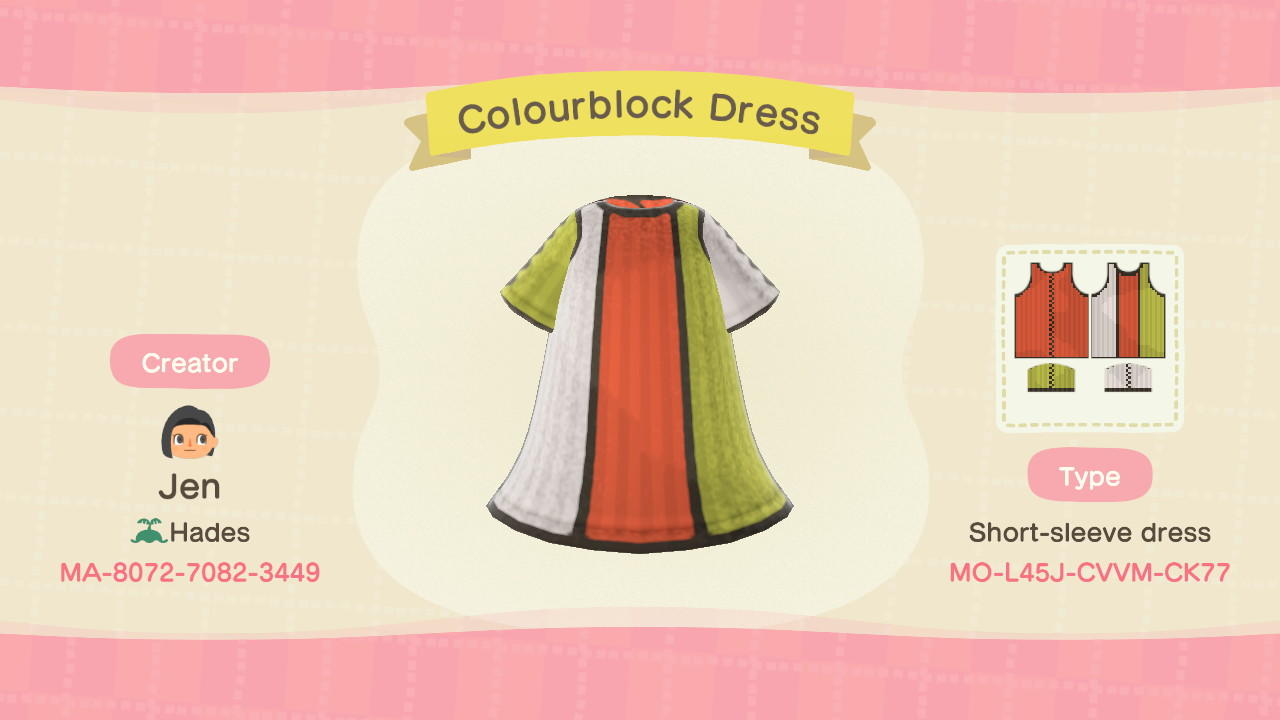 Animal Crossing Design Code: MO-L45J-CVVM-CK77 Colourblock Dress