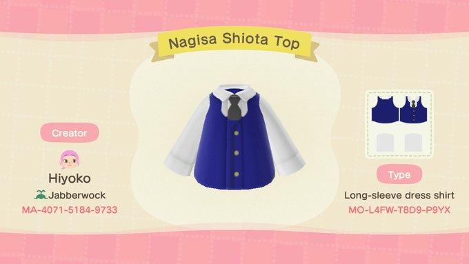 Animal Crossing Design Code: MO-L4FW-T8D9-P9YX Nagisa Shiota Top
