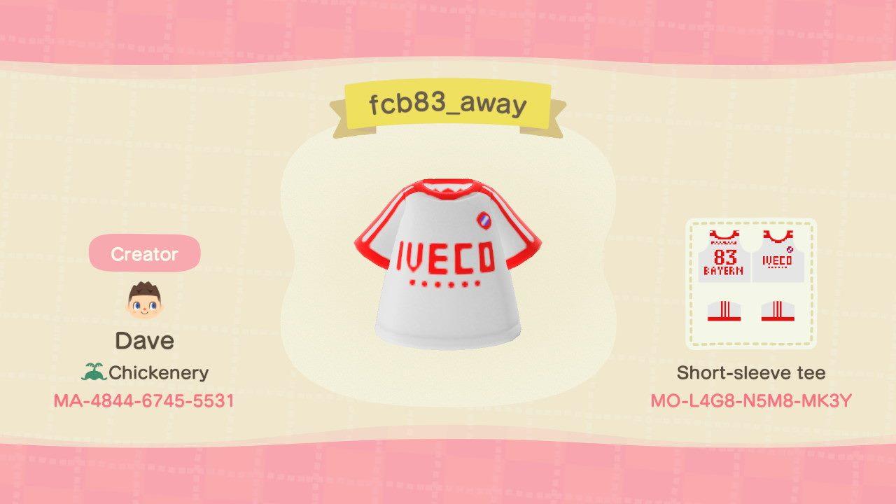 Animal Crossing Design Code: MO-L4G8-N5M8-MK3Y FC Bayern 83/84 Away