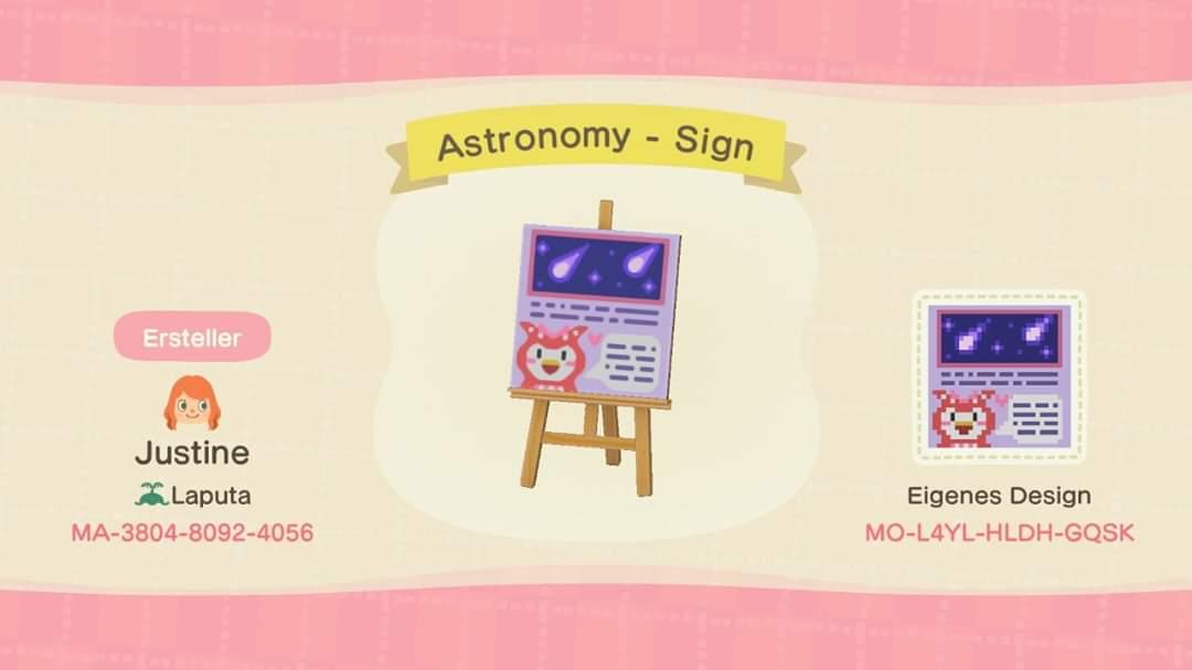 Animal Crossing Design Code: MO-L4YL-HLDH-GQSK Astronomy - Sign