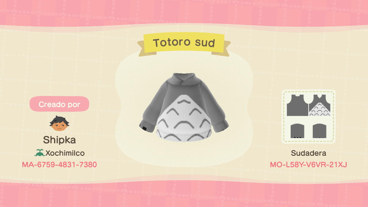 Animal Crossing Design Code: MO-L58Y-V6VR-21XJ Totoro sud