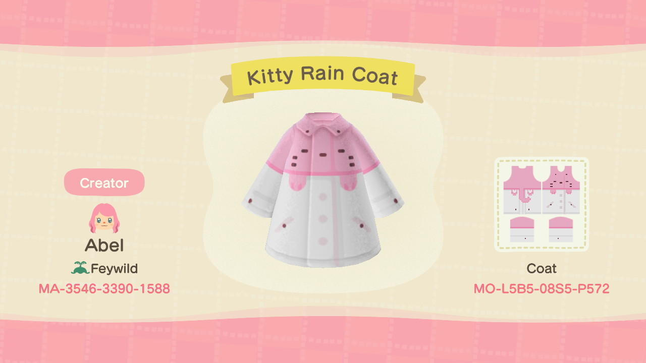 Animal Crossing Design Code: MO-L5B5-08S5-P572 Kitty Rain Coat