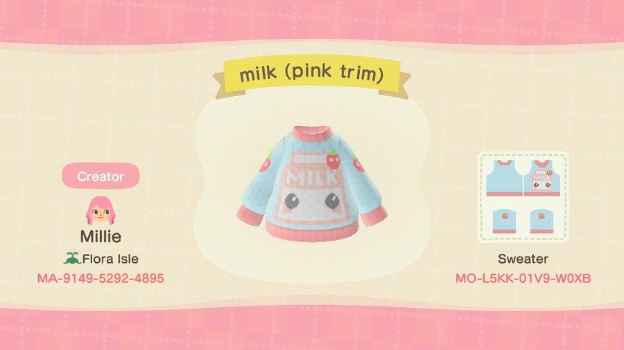 Animal Crossing Design Code: MO-L5KK-01V9-W0XB milk (pink trim)