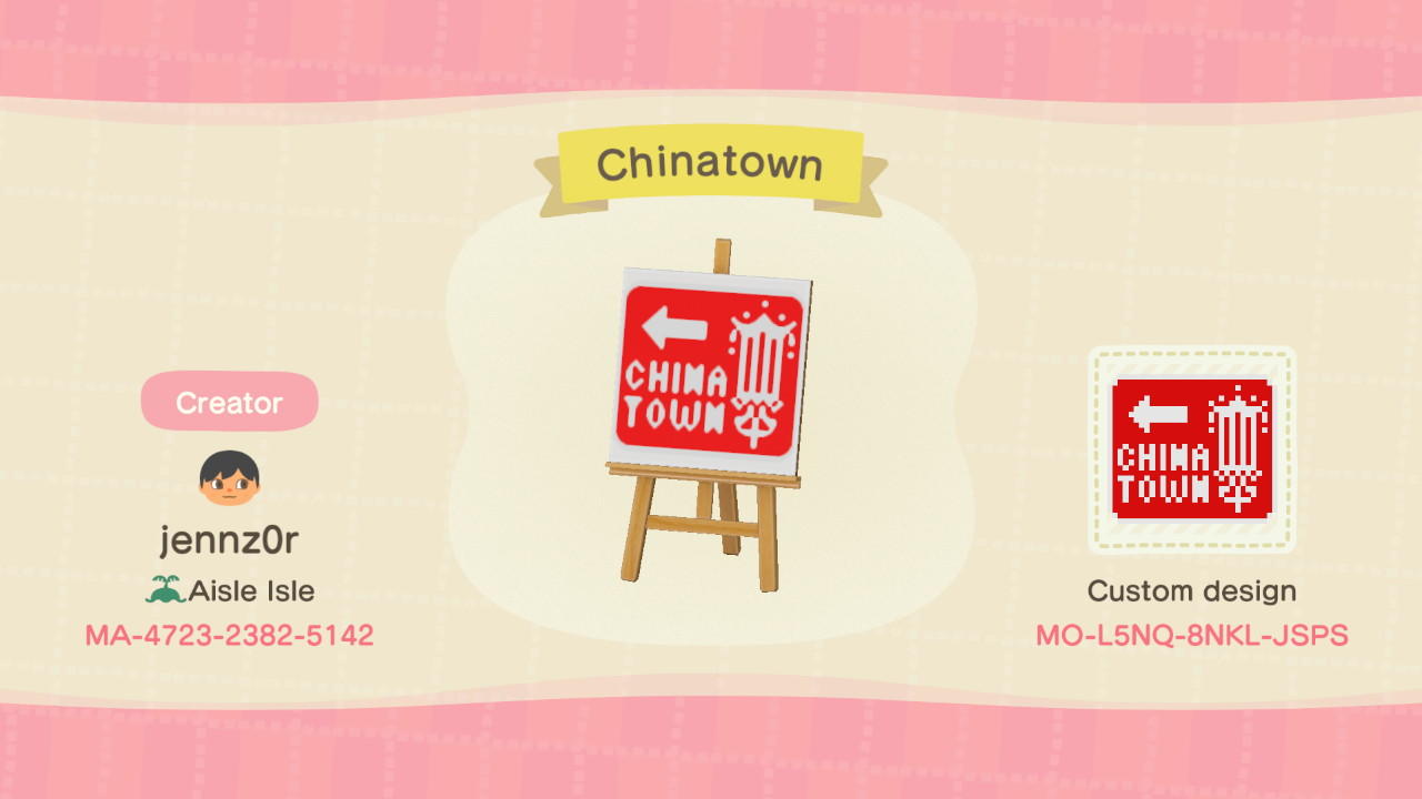 Animal Crossing Design Code: MO-L5NQ-8NKL-JSPS SF Chinatown