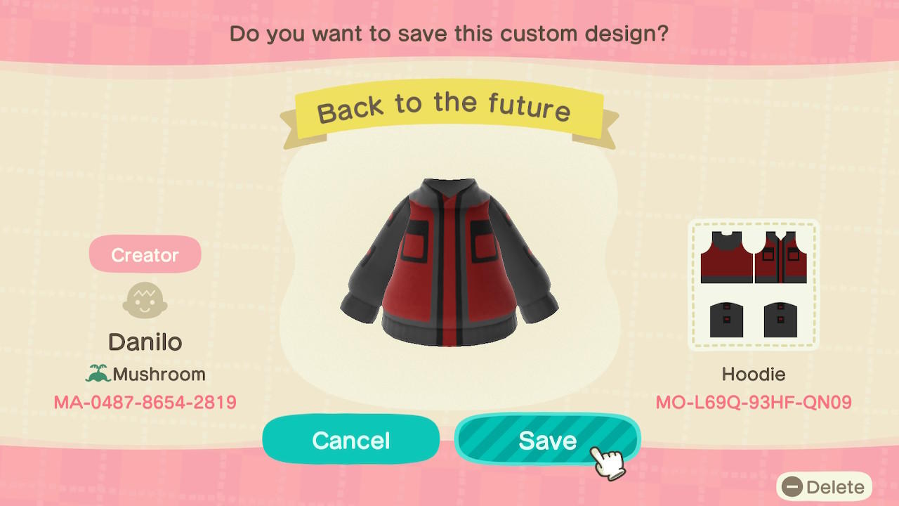 Animal Crossing Design Code: MO-L69Q-93HF-QN09 Back to the future 2