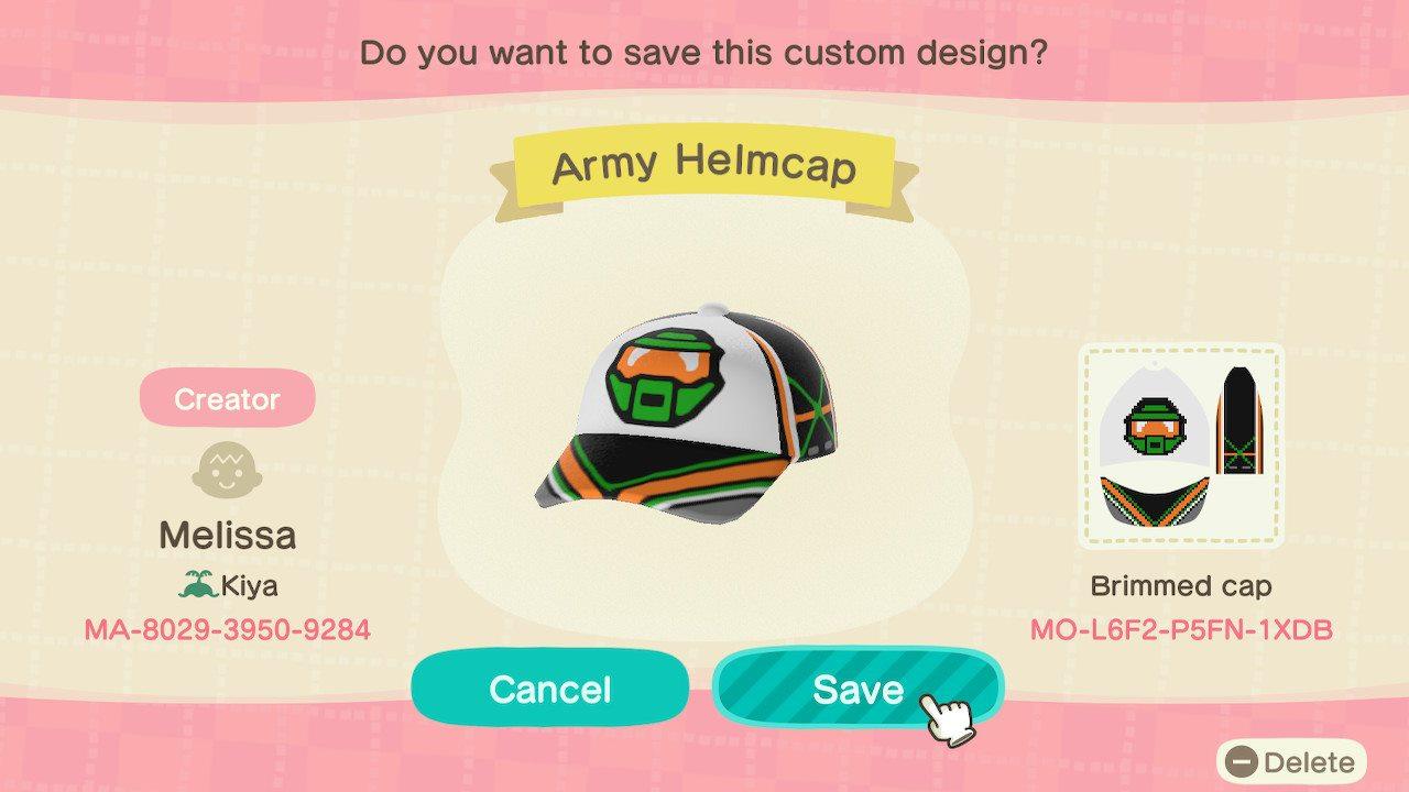 Animal Crossing Design Code: MO-L6F2-P5FN-1XDB Army Helmcap