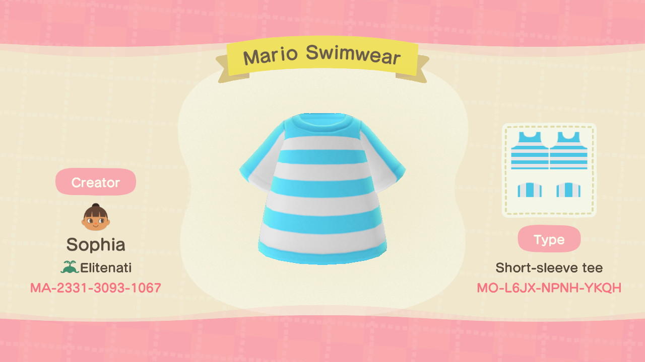 Animal Crossing Design Code: MO-L6JX-NPNH-YKQH Mario Swimwear
